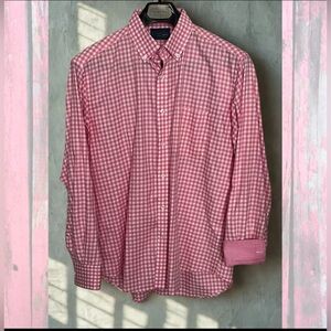 Charleston Threads Shirt Mens Long Sleeve Button Down Pink White Checked LARGE